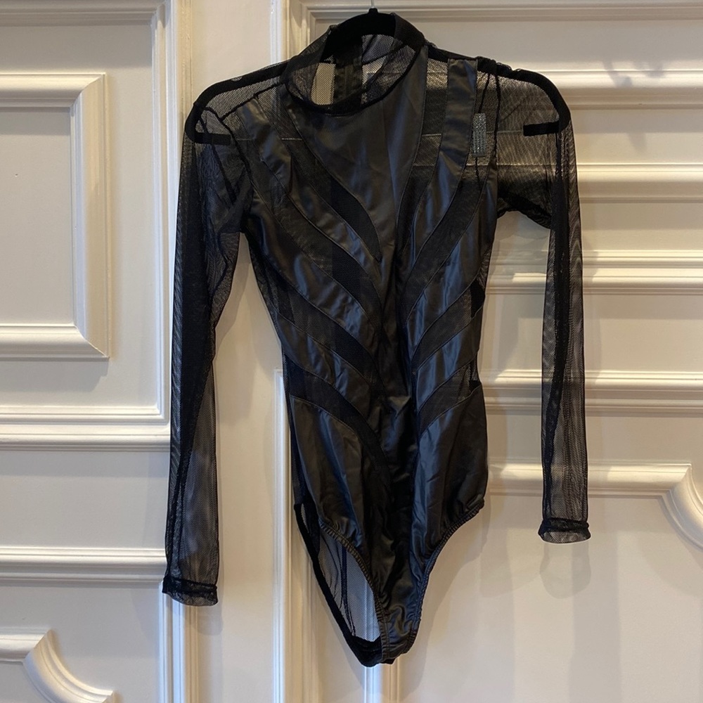 Black faux leather cut out teddy/bodysuit